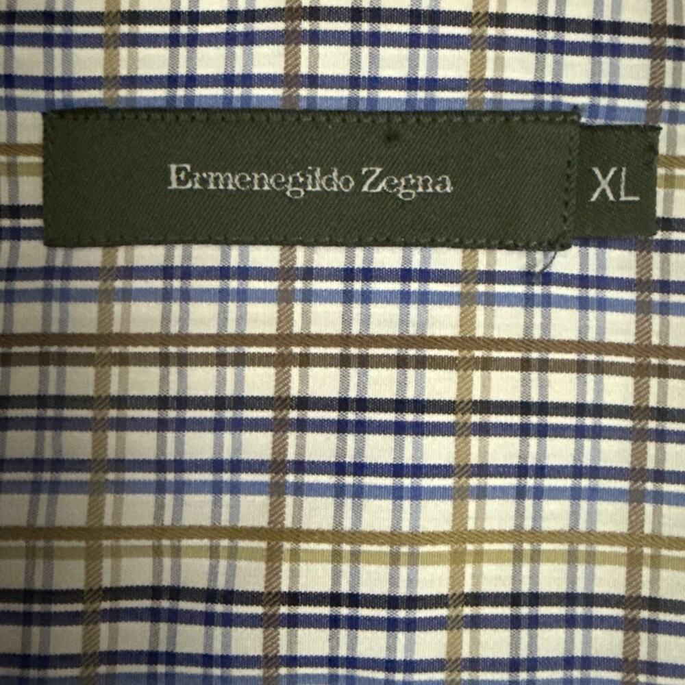 Ermenegildo Zegna Dress Shirt Mens XL Blue Brown Plaid Button Front Cotton - Picture 2 of 11